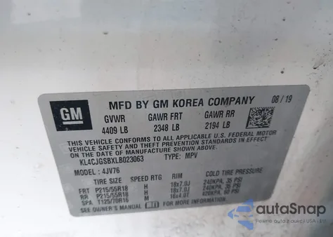 2020 Buick Encore Awd Essence z USA, uszkodzony, nr VIN KL4CJGSBXLB023063